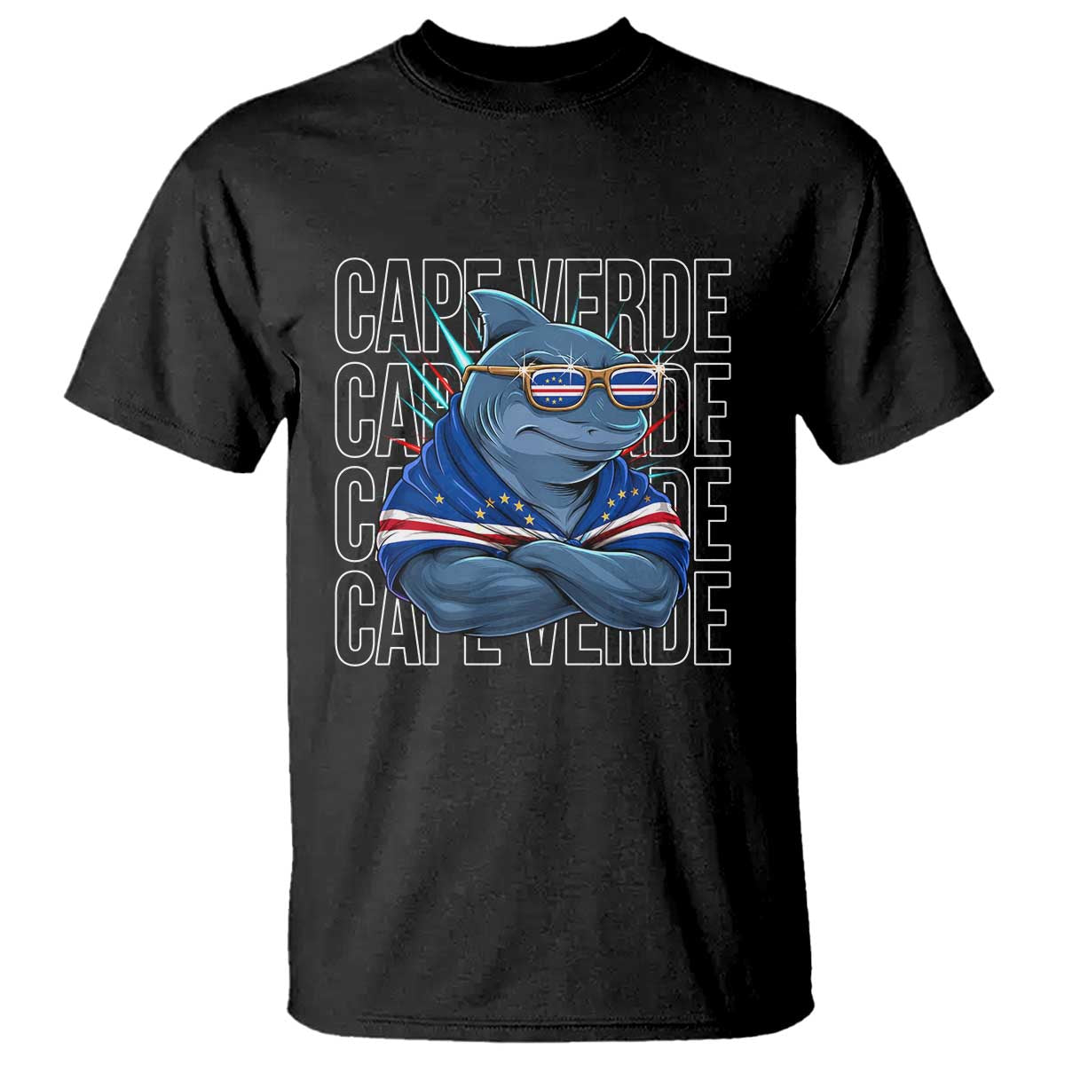 Cape Verde Flag Shark Cape Verdean Roots Cabo Verde T Shirt TS14 Black Print Your Wear