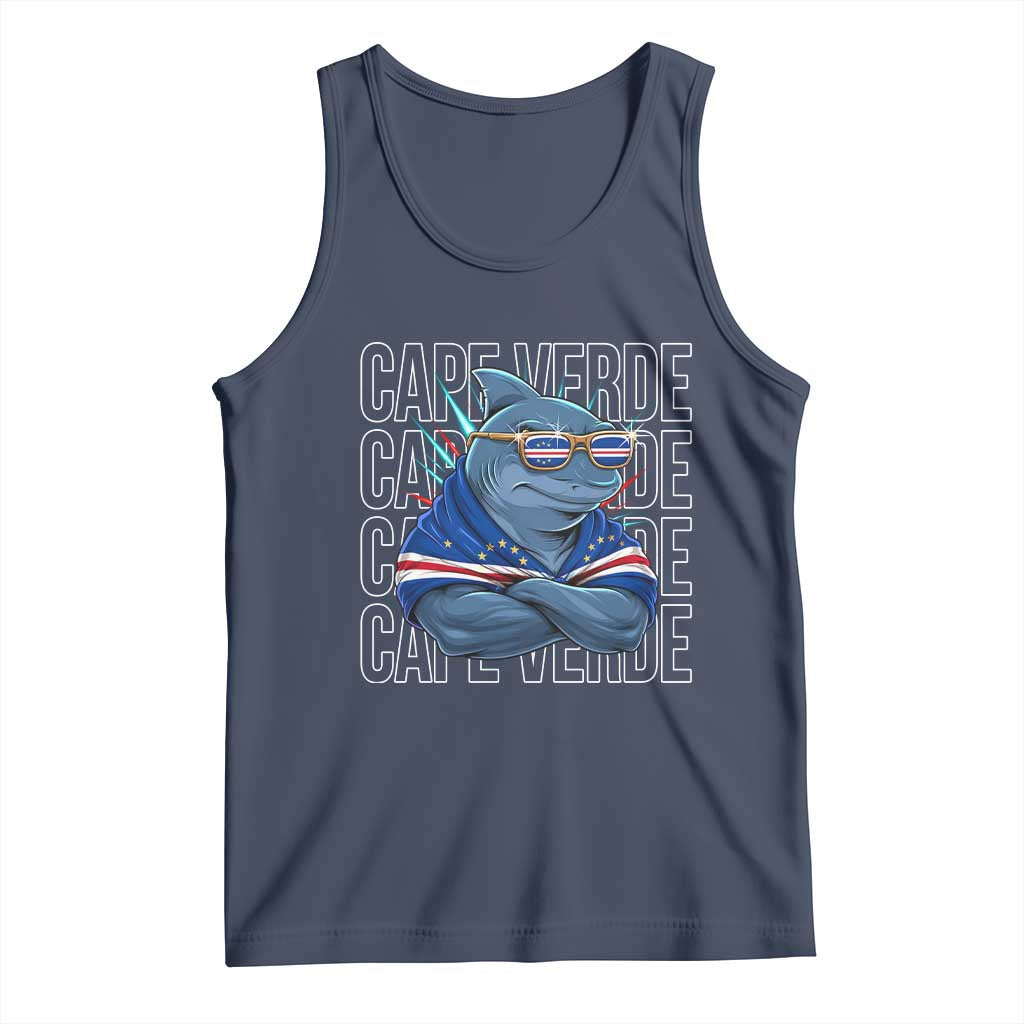 Cape Verde Flag Shark Cape Verdean Roots Cabo Verde Tank Top TS14 Navy Print Your Wear