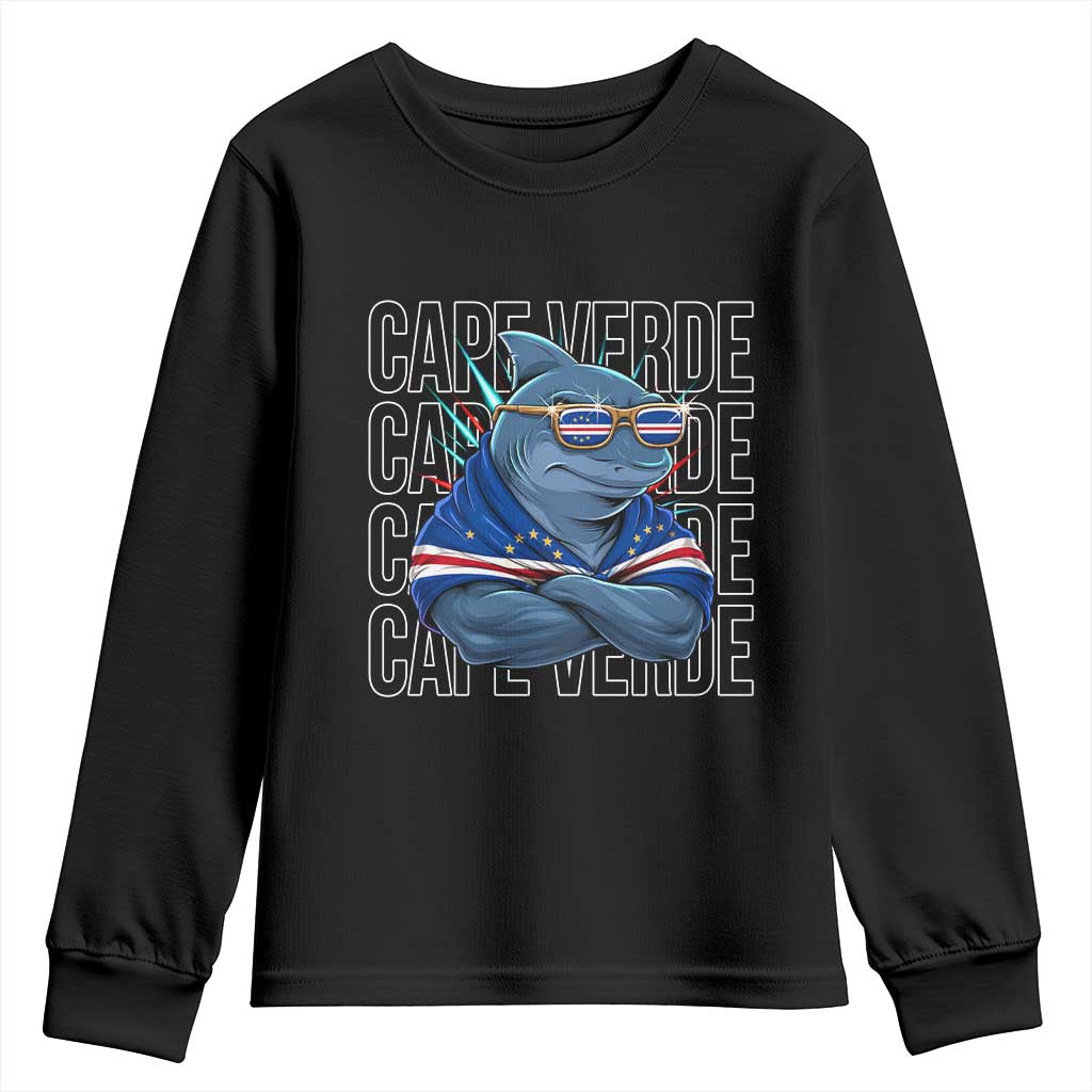 Cape Verde Flag Shark Cape Verdean Roots Cabo Verde Youth Sweatshirt TS14 Black Print Your Wear