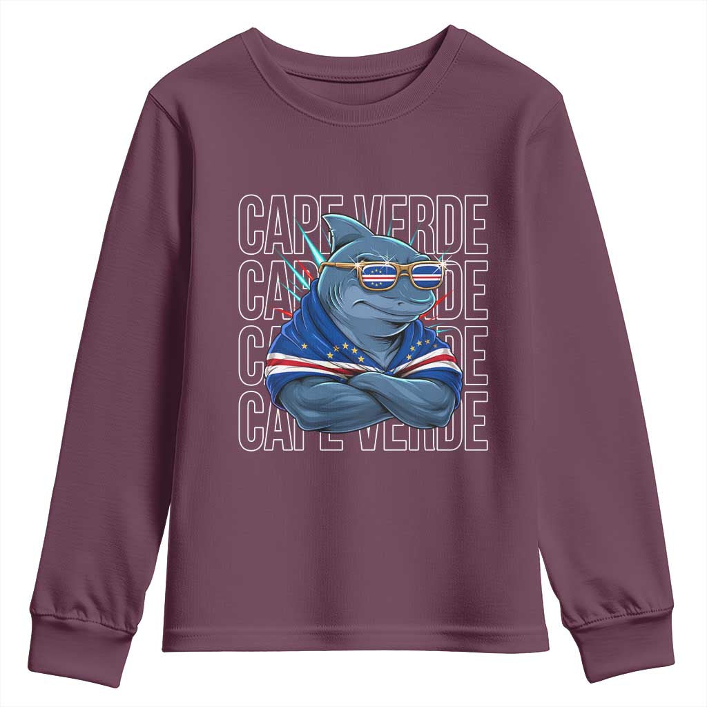 Cape Verde Flag Shark Cape Verdean Roots Cabo Verde Youth Sweatshirt TS14 Maroon Print Your Wear