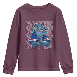 Cape Verde Flag Shark Cape Verdean Roots Cabo Verde Youth Sweatshirt TS14 Maroon Print Your Wear