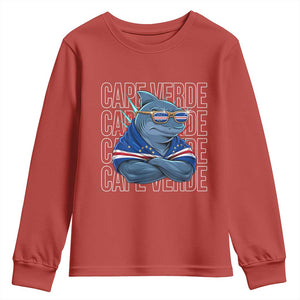 Cape Verde Flag Shark Cape Verdean Roots Cabo Verde Youth Sweatshirt TS14 Red Print Your Wear