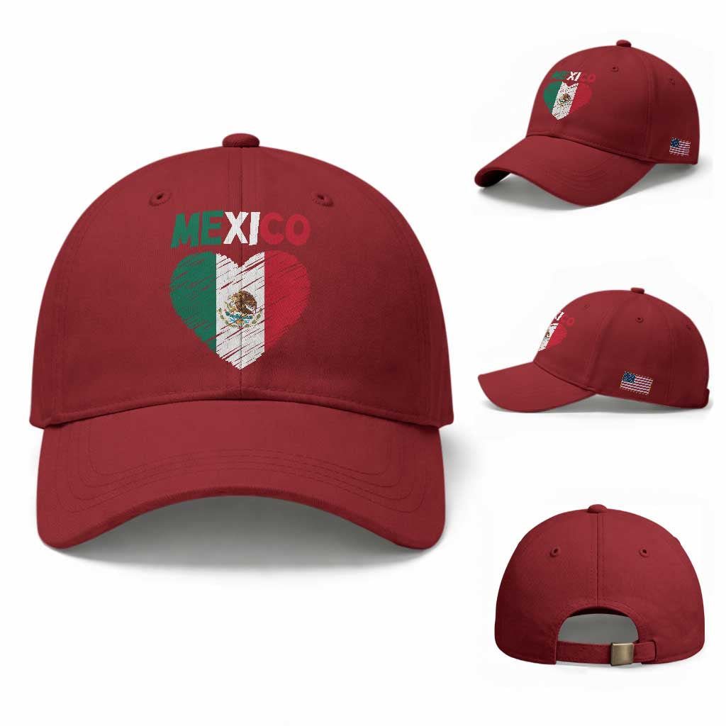 Mexican Flag Heart Mexico City Independence Day Gift Baseball Cap TS14 Baseball Cap Universal Fit Cherry Red Print Your Wear