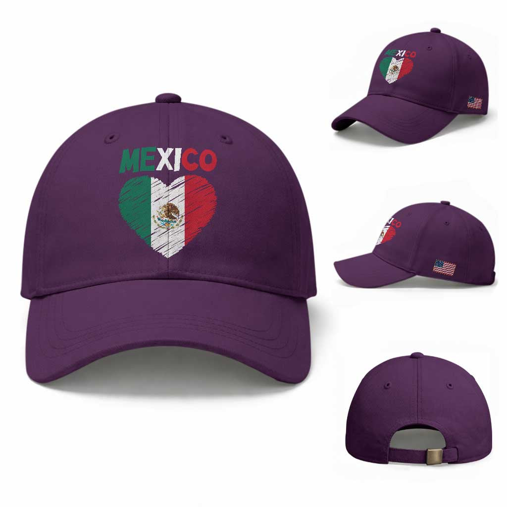Mexican Flag Heart Mexico City Independence Day Gift Baseball Cap TS14 Baseball Cap Universal Fit Purple Print Your Wear