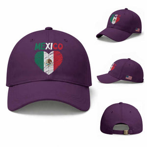 Mexican Flag Heart Mexico City Independence Day Gift Baseball Cap TS14 Baseball Cap Universal Fit Purple Print Your Wear