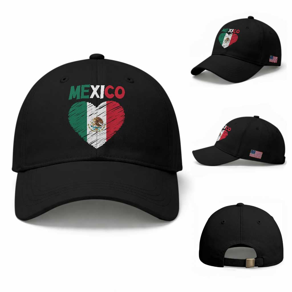 Mexican Flag Heart Mexico City Independence Day Gift Baseball Cap TS14 Baseball Cap Universal Fit Black Print Your Wear
