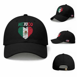 Mexican Flag Heart Mexico City Independence Day Gift Baseball Cap TS14 Baseball Cap Universal Fit Black Print Your Wear