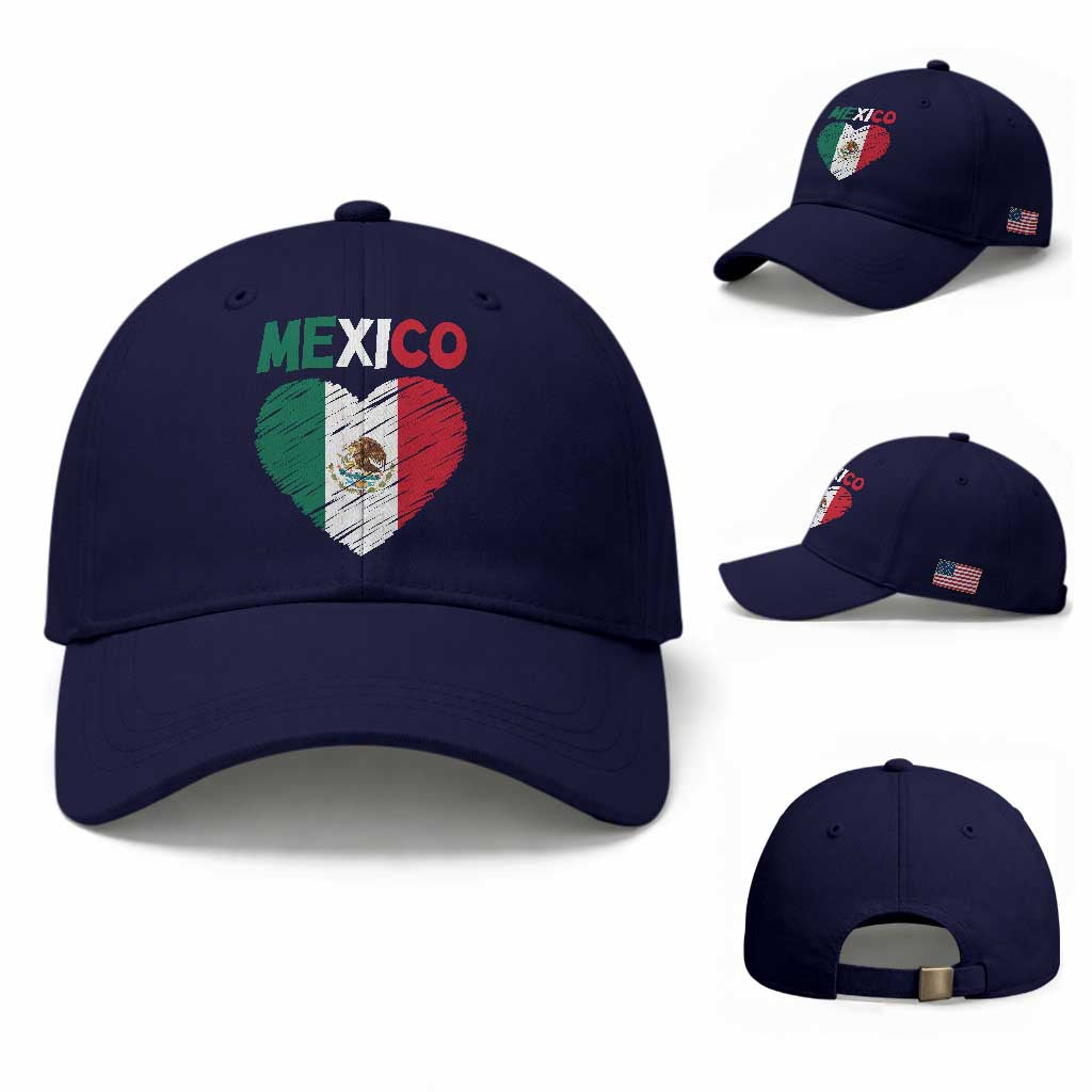 Mexican Flag Heart Mexico City Independence Day Gift Baseball Cap TS14 Baseball Cap Universal Fit Dark Blue Print Your Wear