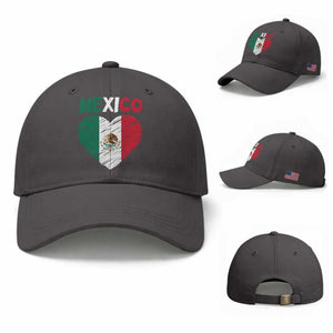 Mexican Flag Heart Mexico City Independence Day Gift Baseball Cap TS14 Baseball Cap Universal Fit Dark Gray Print Your Wear