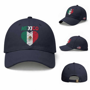 Mexican Flag Heart Mexico City Independence Day Gift Baseball Cap TS14 Baseball Cap Universal Fit Navy Print Your Wear