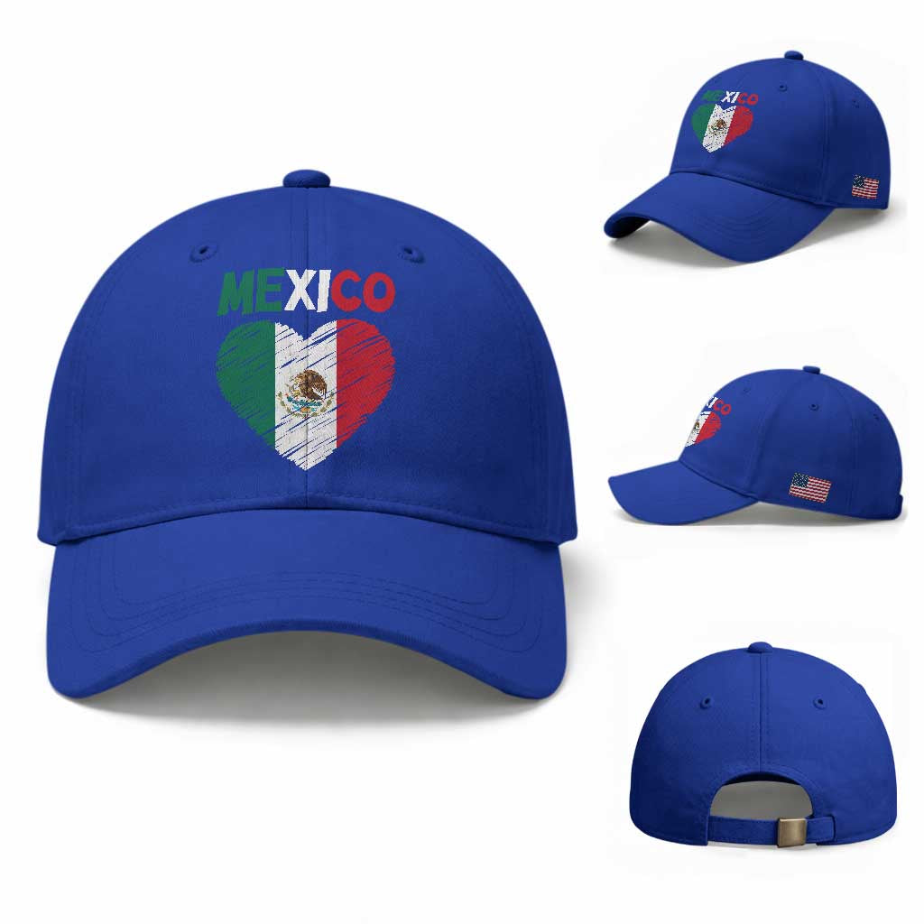 Mexican Flag Heart Mexico City Independence Day Gift Baseball Cap TS14 Baseball Cap Universal Fit Royal Blue Print Your Wear