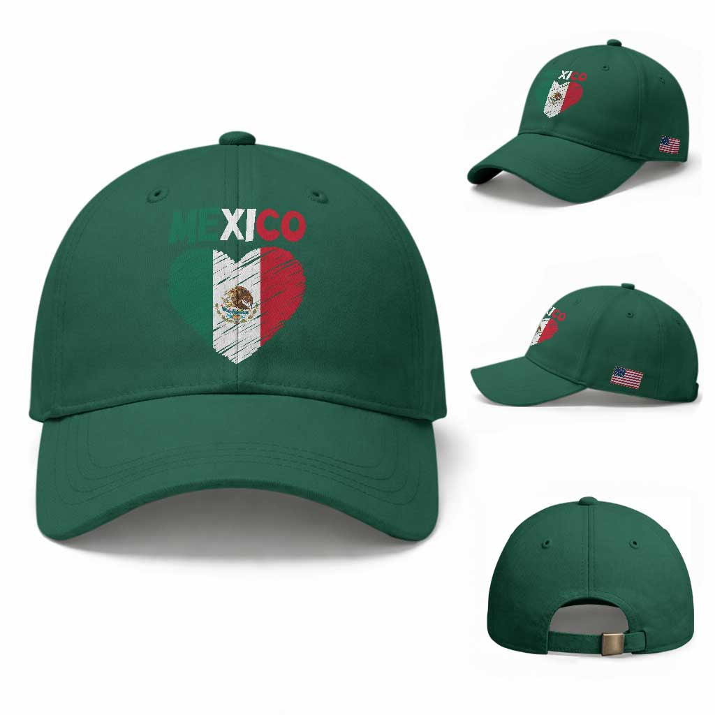 Mexican Flag Heart Mexico City Independence Day Gift Baseball Cap TS14 Baseball Cap Universal Fit Irish Green Print Your Wear