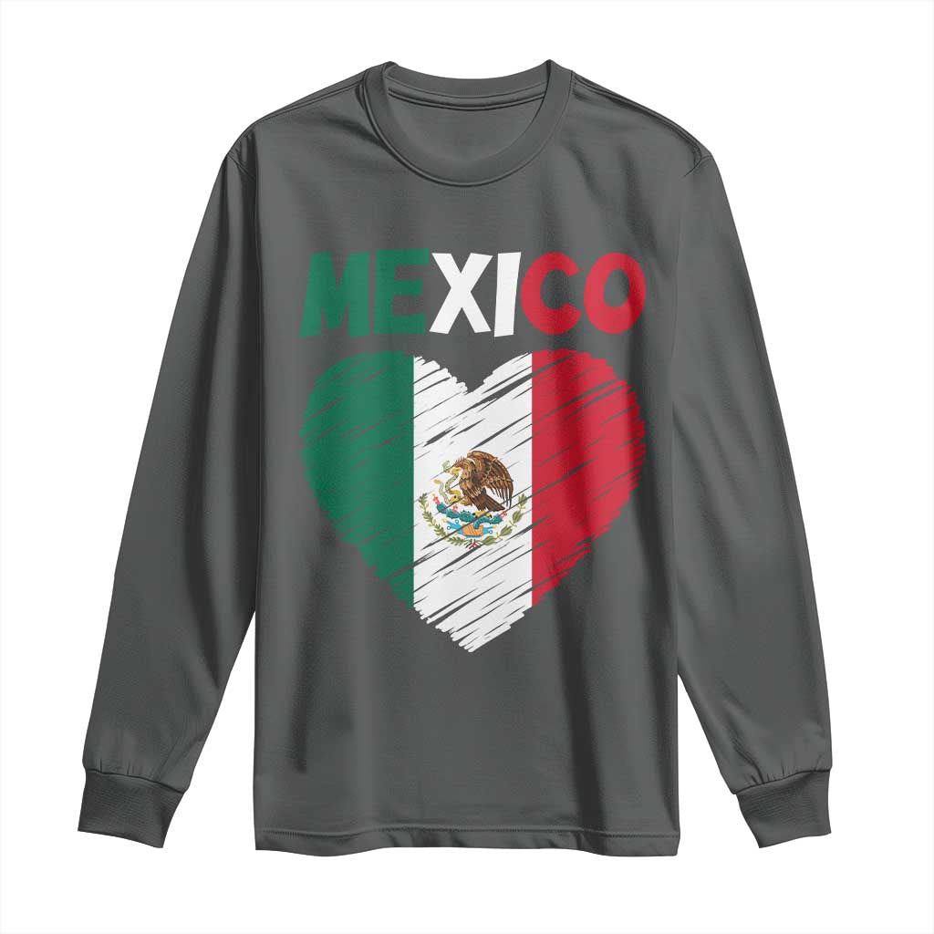 Mexican Flag Heart Mexico City Independence Day Gift Long Sleeve Shirt TS14 Dark Heather Print Your Wear