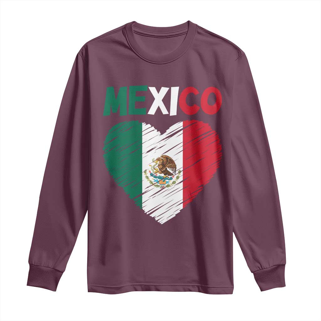 Mexican Flag Heart Mexico City Independence Day Gift Long Sleeve Shirt TS14 Maroon Print Your Wear