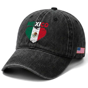 Mexican Flag Heart Mexico City Independence Day Gift Washed Cotton Baseball Cap TS14 Print Your Wear