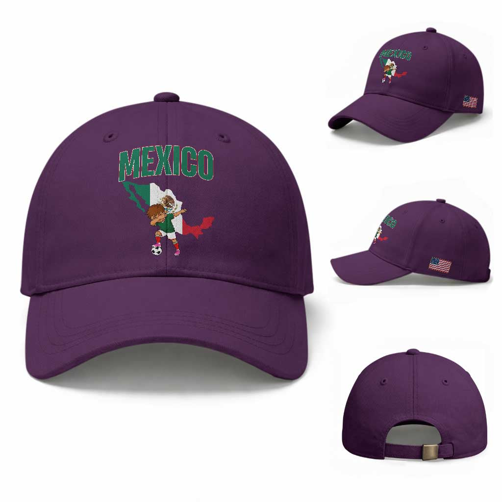 Mexico Soccer Boy Dabbing Boy Mexican Flag Map Baseball Cap TS14 Baseball Cap Universal Fit Purple Print Your Wear