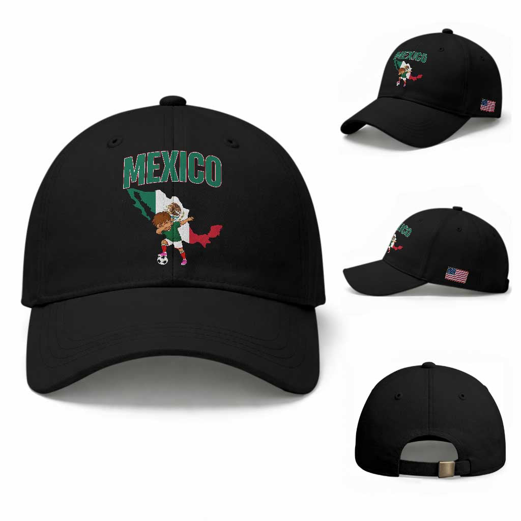 Mexico Soccer Boy Dabbing Boy Mexican Flag Map Baseball Cap TS14 Baseball Cap Universal Fit Black Print Your Wear