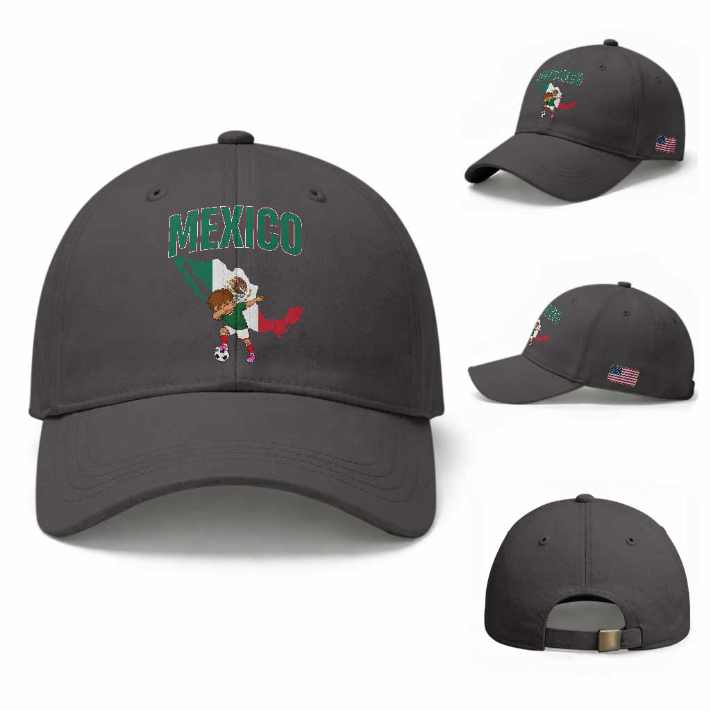 Mexico Soccer Boy Dabbing Boy Mexican Flag Map Baseball Cap TS14 Baseball Cap Universal Fit Dark Gray Print Your Wear