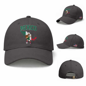 Mexico Soccer Boy Dabbing Boy Mexican Flag Map Baseball Cap TS14 Baseball Cap Universal Fit Dark Gray Print Your Wear