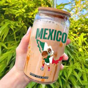 Mexico Soccer Boy Dabbing Boy Mexican Flag Map Glass Can TS14 Black Print Your Wear