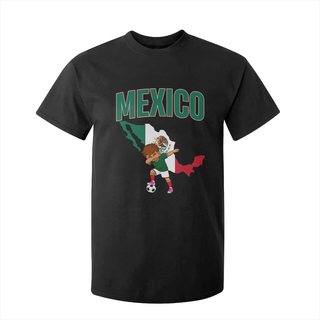 Mexico Soccer Boy Dabbing Boy Mexican Flag Map T Shirt For Kid TS14 Black Print Your Wear