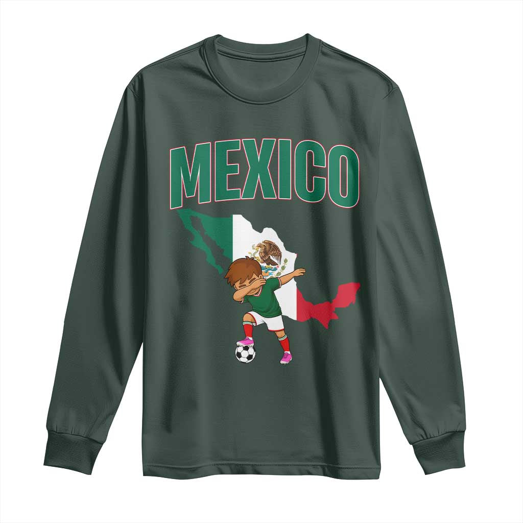 Mexico Soccer Boy Dabbing Boy Mexican Flag Map Long Sleeve Shirt TS14 Dark Forest Green Print Your Wear