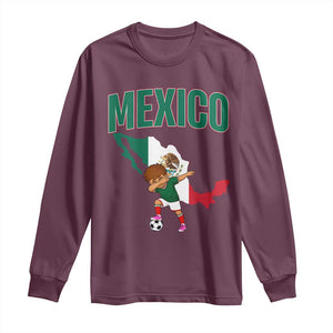 Mexico Soccer Boy Dabbing Boy Mexican Flag Map Long Sleeve Shirt TS14 Maroon Print Your Wear