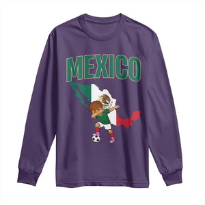 Mexico Soccer Boy Dabbing Boy Mexican Flag Map Long Sleeve Shirt TS14 Purple Print Your Wear