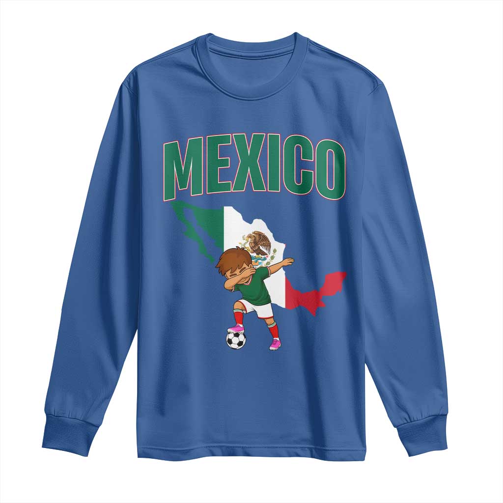 Mexico Soccer Boy Dabbing Boy Mexican Flag Map Long Sleeve Shirt TS14 Royal Blue Print Your Wear