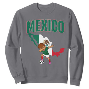 Mexico Soccer Boy Dabbing Boy Mexican Flag Map Sweatshirt TS14 Charcoal Print Your Wear