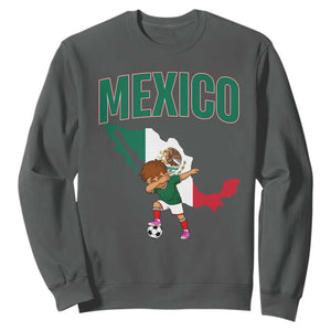 Mexico Soccer Boy Dabbing Boy Mexican Flag Map Sweatshirt TS14 Dark Heather Print Your Wear