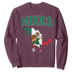 Mexico Soccer Boy Dabbing Boy Mexican Flag Map Sweatshirt TS14 Maroon Print Your Wear