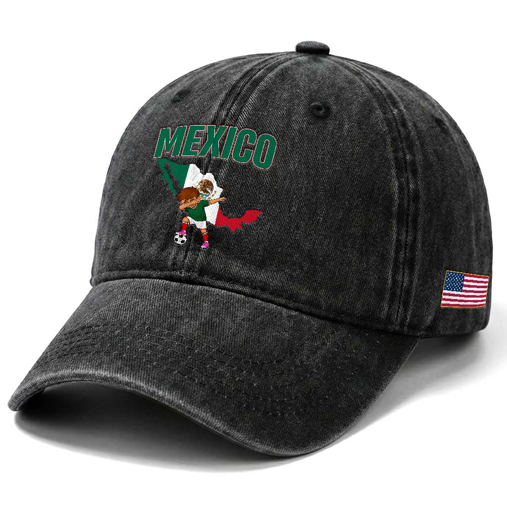 Mexico Soccer Boy Dabbing Boy Mexican Flag Map Washed Cotton Baseball Cap TS14 Print Your Wear