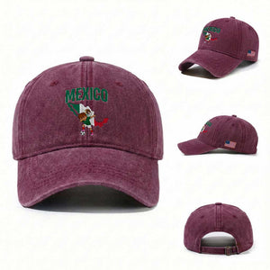 Mexico Soccer Boy Dabbing Boy Mexican Flag Map Washed Cotton Baseball Cap TS14 Washed Cap Universal Fit Burgundy Print Your Wear