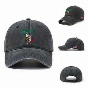 Mexico Soccer Boy Dabbing Boy Mexican Flag Map Washed Cotton Baseball Cap TS14 Washed Cap Universal Fit Dark Gray Print Your Wear