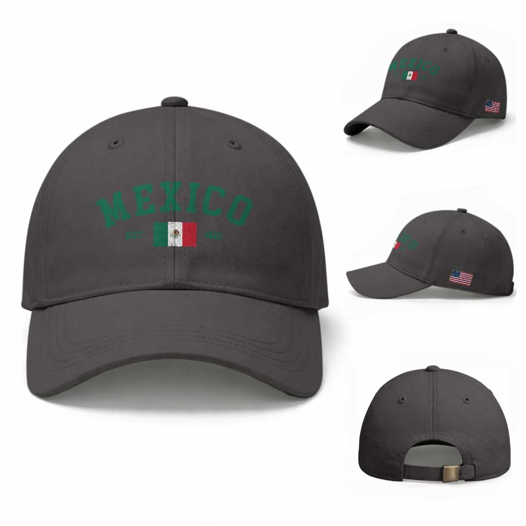 Mexico Mexican Flag Vintage Pride Baseball Cap TS14 Baseball Cap Universal Fit Dark Gray Print Your Wear