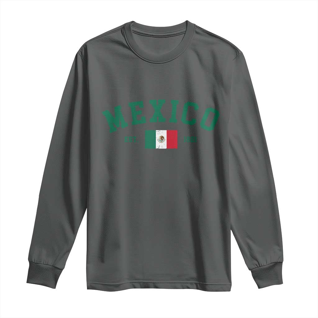 Mexico Mexican Flag Vintage Pride Long Sleeve Shirt TS14 Dark Heather Print Your Wear