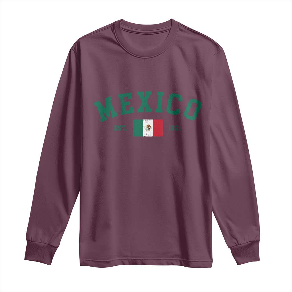 Mexico Mexican Flag Vintage Pride Long Sleeve Shirt TS14 Maroon Print Your Wear