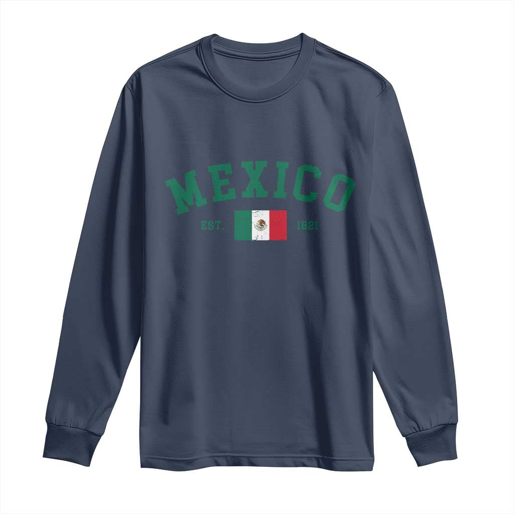 Mexico Mexican Flag Vintage Pride Long Sleeve Shirt TS14 Navy Print Your Wear