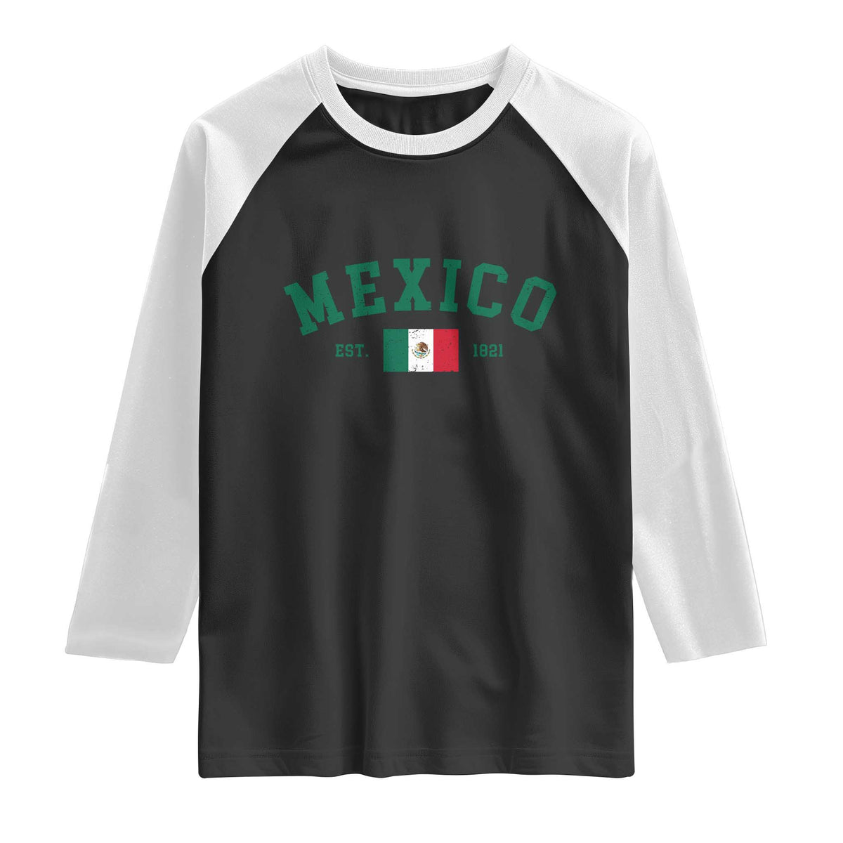 Mexico Mexican Flag Vintage Pride Raglan Shirt TS14 Black White Print Your Wear