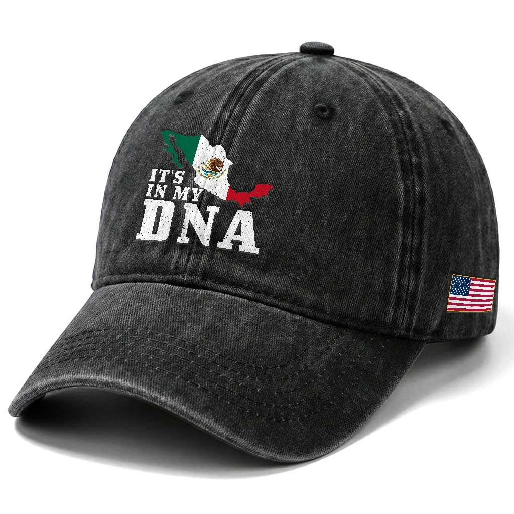 It's in My DNA Mexican Proud Hispanic Gift Mexico Flag Washed Cotton Baseball Cap TS14 Print Your Wear