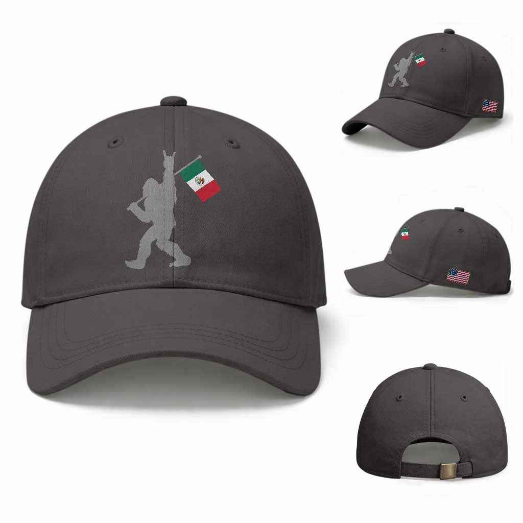 Bigfoot Rock On Hold Mexico Flag Sasquatch Believers Baseball Cap TS14 Baseball Cap Universal Fit Dark Gray Print Your Wear