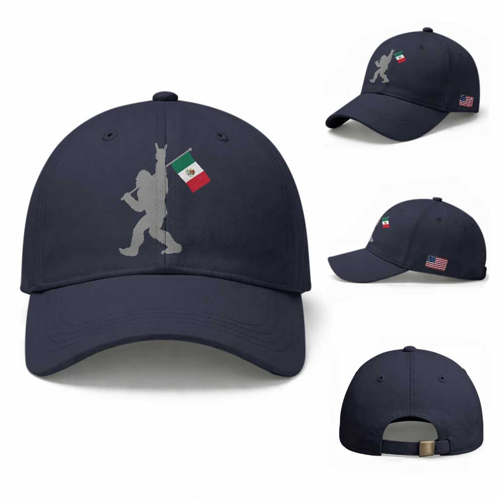 Bigfoot Rock On Hold Mexico Flag Sasquatch Believers Baseball Cap TS14 Baseball Cap Universal Fit Navy Print Your Wear
