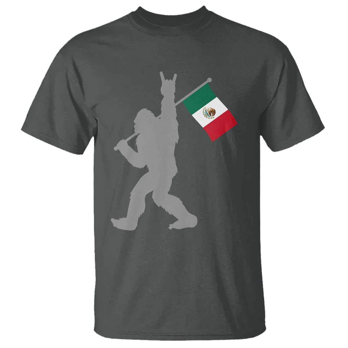 Bigfoot Rock On Hold Mexico Flag Sasquatch Believers T Shirt TS14 Dark Heather Print Your Wear