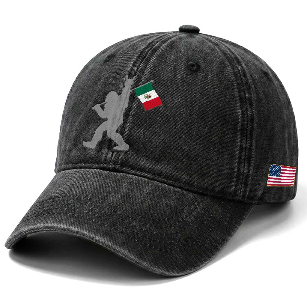 Bigfoot Rock On Hold Mexico Flag Sasquatch Believers Washed Cotton Baseball Cap TS14 Print Your Wear