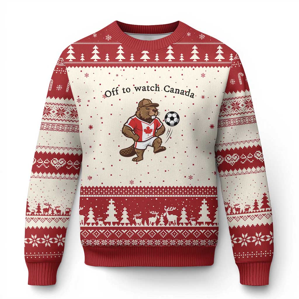 Off to Watch Canada Ugly Christmas Sweater Patriotic Canadian Beaver Football Fan Gift TS14 Beige Red Print Your Wear