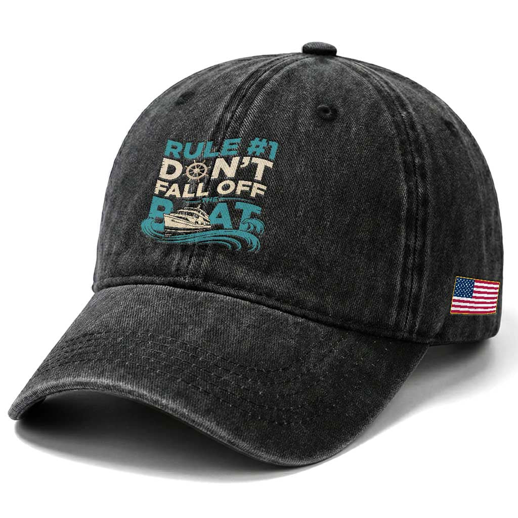 Funny Cruise Ship Washed Cotton Baseball Cap Rule Number One Do Not Fall Off The Boat TS14 Print Your Wear