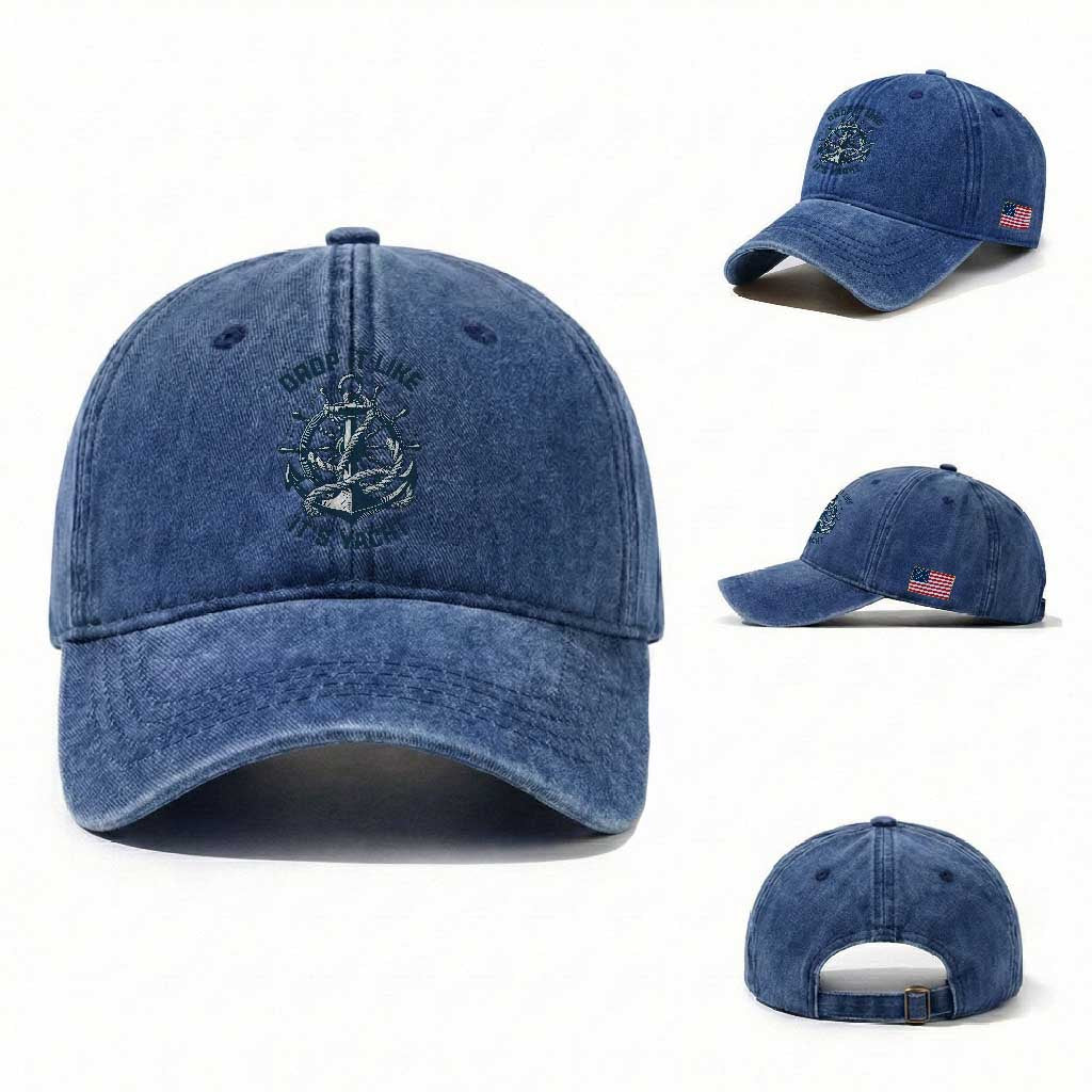 Funny Sailing Cruising Washed Cotton Baseball Cap Drop It Like Its Yacht TS14 Washed Cap Universal Fit Royal Blue Print Your Wear