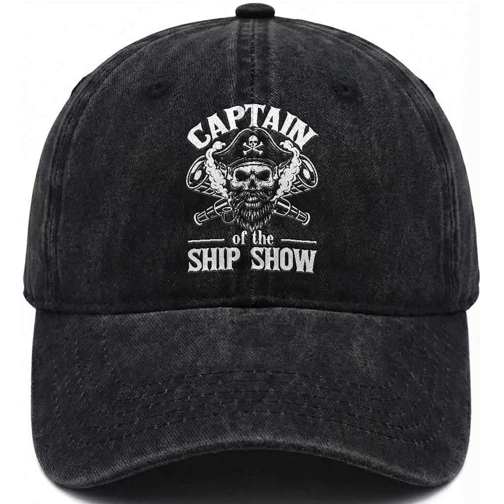 Funny Boat Captain Pun Washed Cotton Baseball Cap Captain Of The Ship Show TS14 Washed Cap Universal Fit Black Print Your Wear