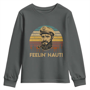 Funny Sailing Boating Youth Sweatshirt Feelin Nauti TS14 Dark Heather Print Your Wear